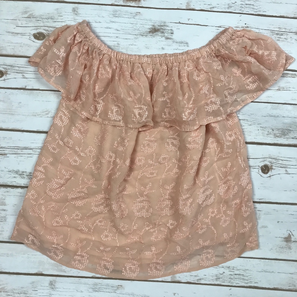 Lucky Brand Blush Pink Ruffle Off-Shoulder Top